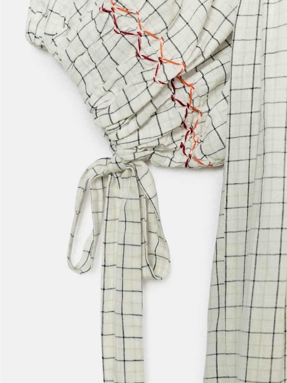 Zara Cream Checked Embroidered Long Sleeve Dress - Picture 4 of 6